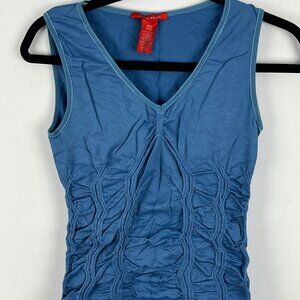 Jane Blue Top Camisole Size S/M Blue Pleated Sleeveless V Neck Stretch Nylon Sp